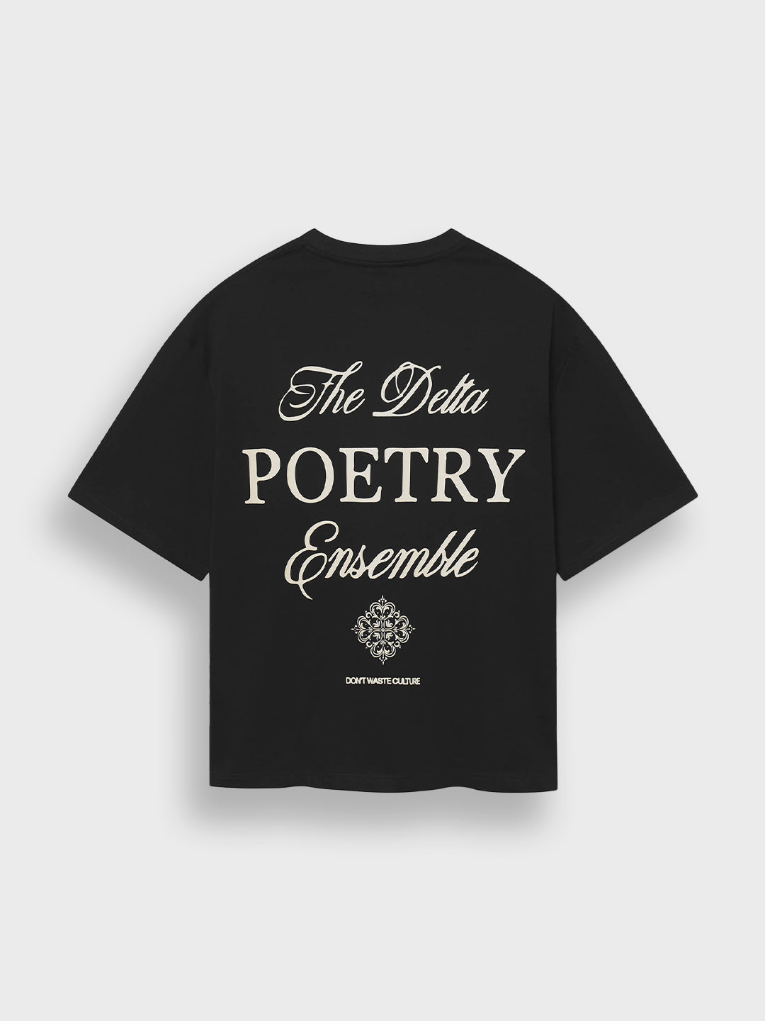 Rugkant Don’t Waste Culture Aradia T-Shirt Black met Delta Poetry Ensemble print