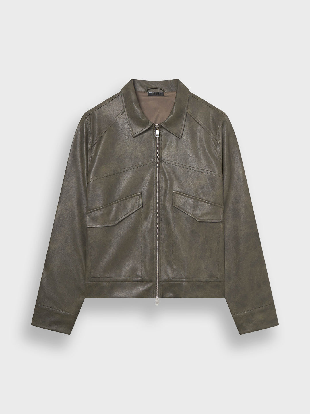 Voorkant van de groene PU-leren Nerith jacket van Don't Waste Culture