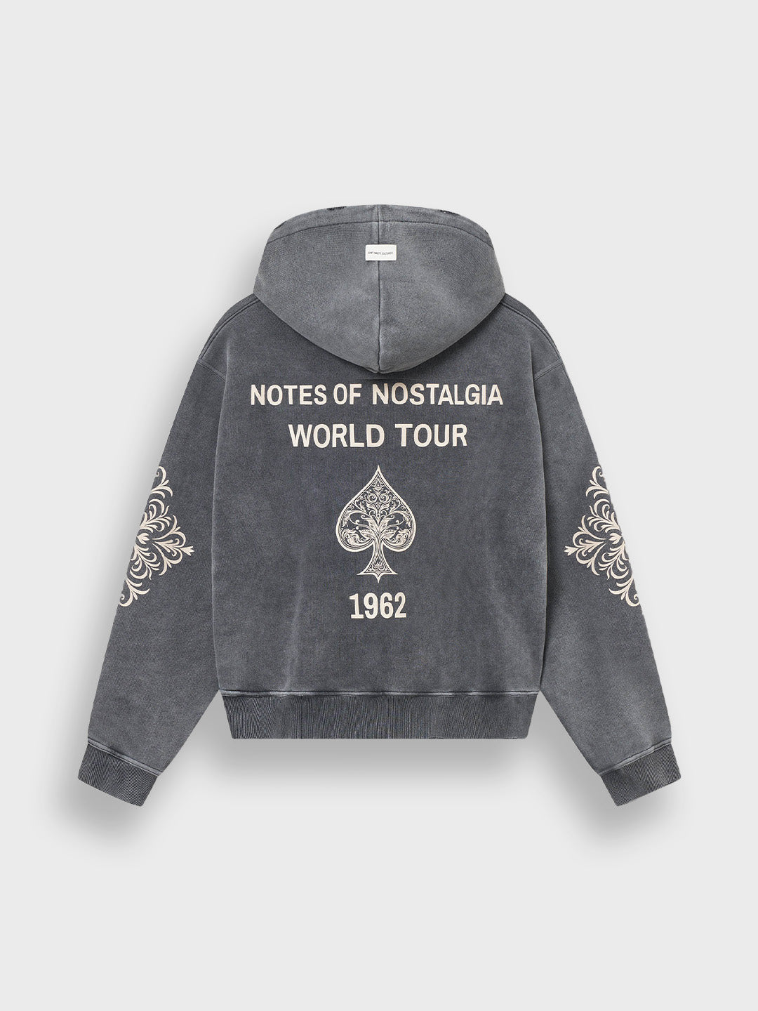 Rugzijde Don't Waste Culture Yulani Hoodie Washed Black met Notes of Nostalgia print