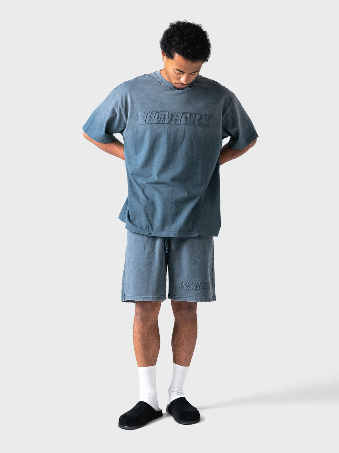 Set van Lumi3re shorts en t-shirt in gewassen grijs