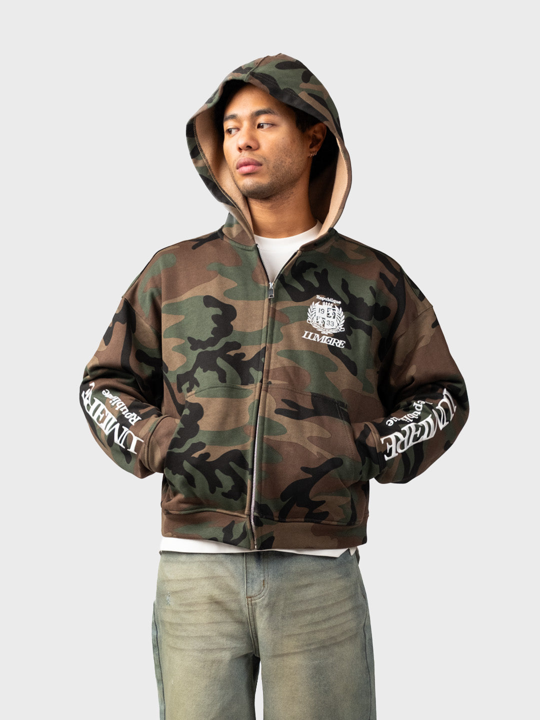Lumi3re Republique Zip Hoodie camo voorkant - capuchon zichtbaar