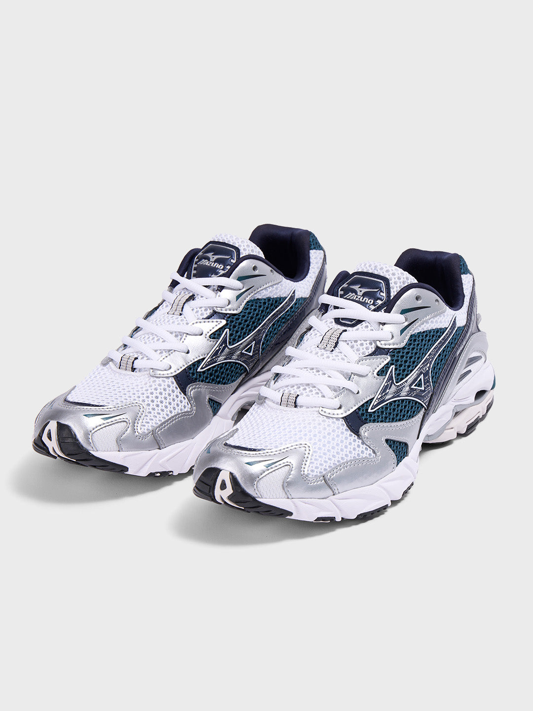 Mizuno Wave Rider 10 White/Deep Teal sneakers perspectief vooraanzicht
