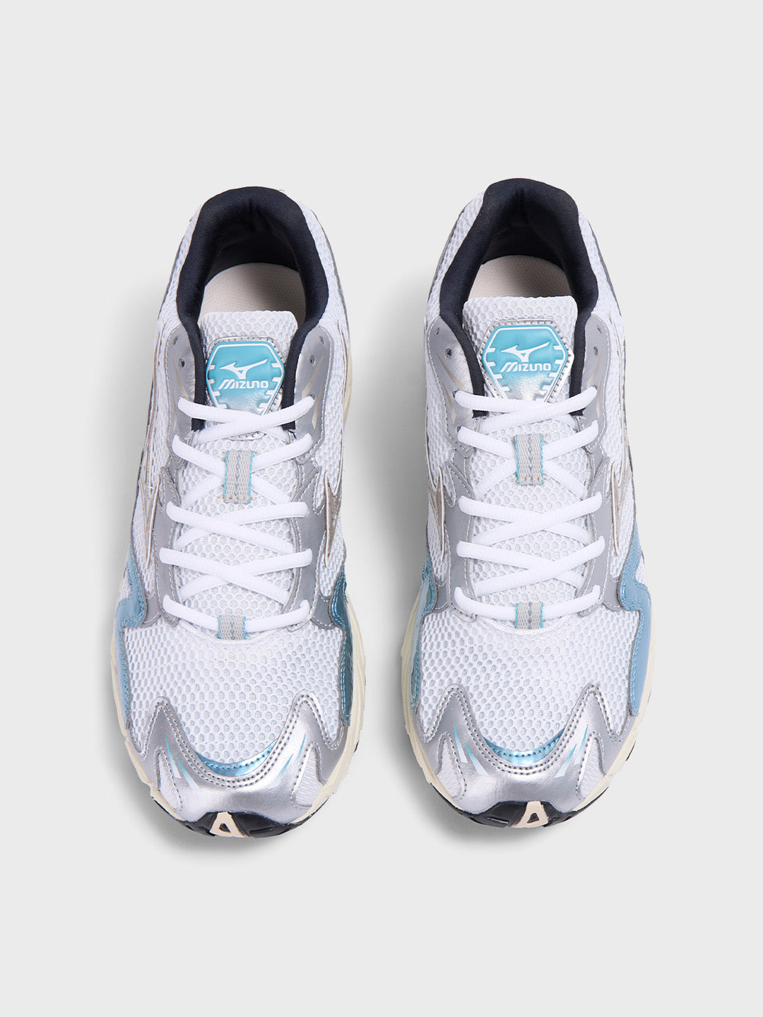 Bovenaanzicht van de Mizuno Wave Rider 10 White/Reef Waters sneakers