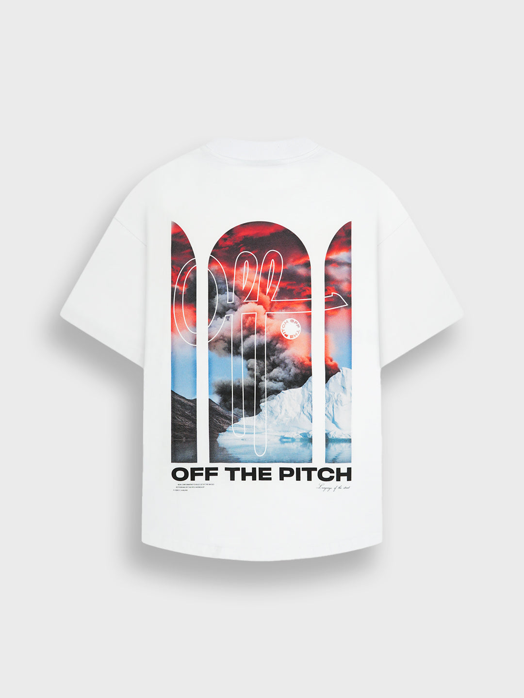 Off The Pitch Blaze T-Shirt White – achterkant met vulkaan graphic