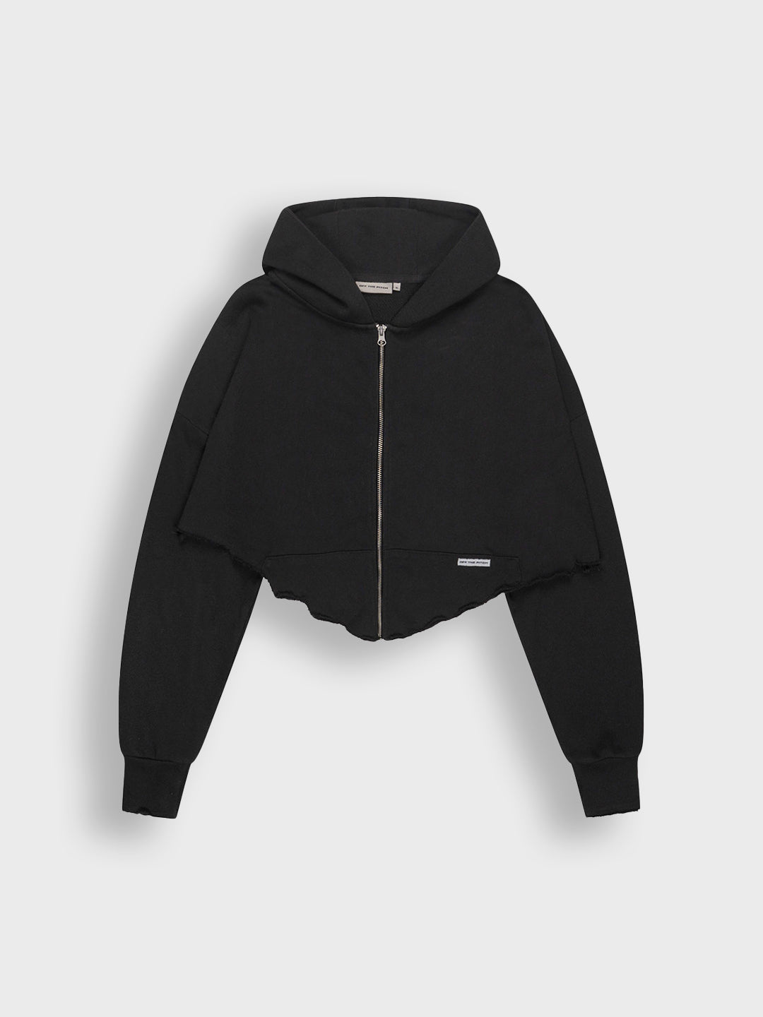 Packshot voorzijde cropped hoodie zwart