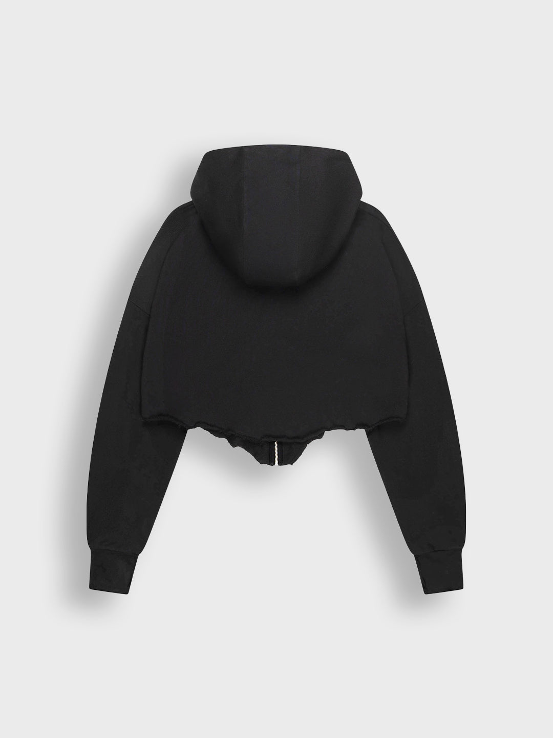 Packshot achterzijde cropped hoodie zwart