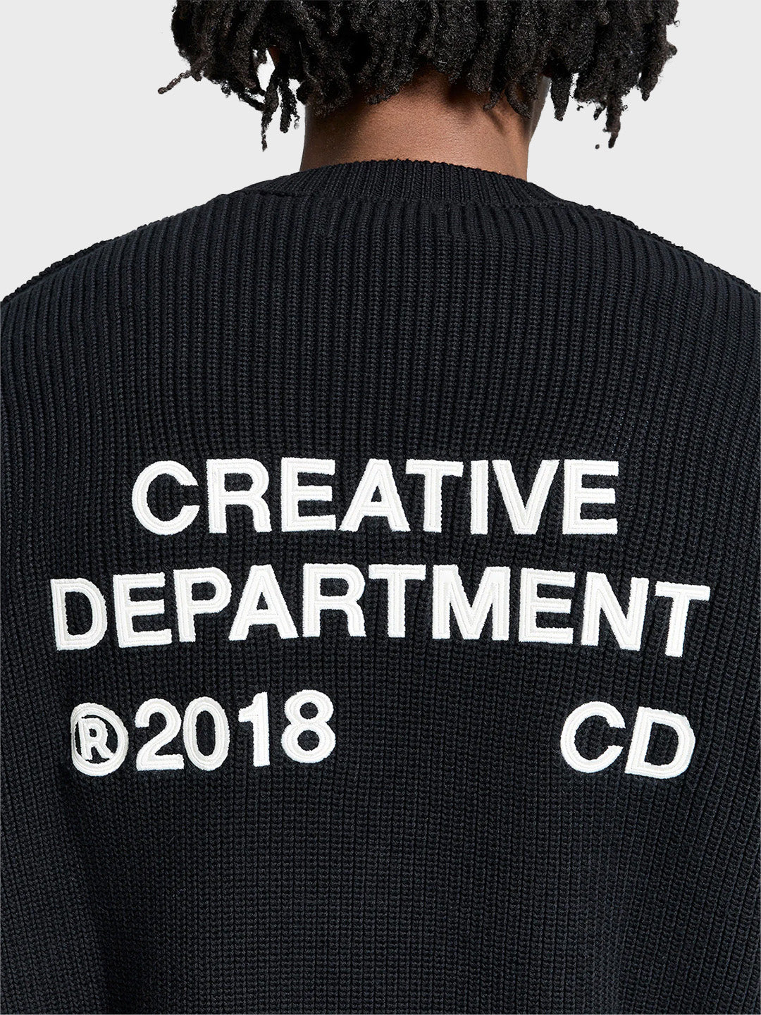 Reternity Creative Dept Knitted Sweater Black – close-up backprint