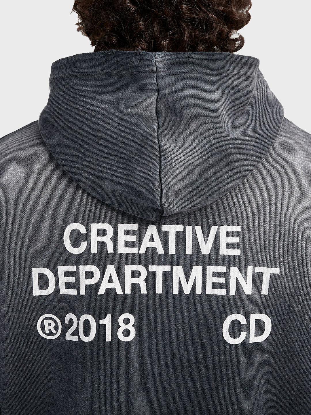 Reternity Creative Dept Zip Hoodie Faded Black – close-up backprint