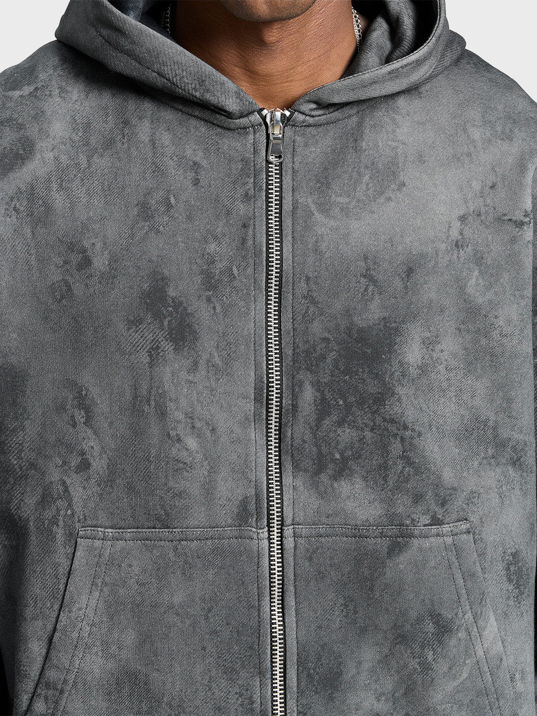 Reternity Déliria Zip Hoodie Black – close-up van textuur en printlaag