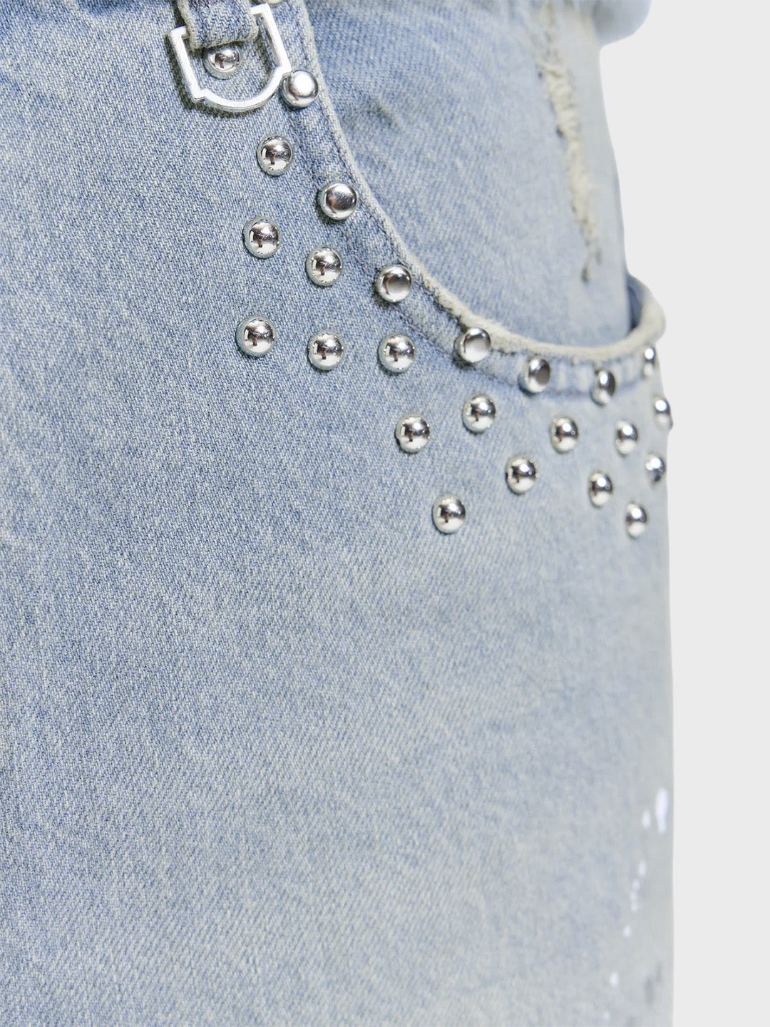 Reternity Studded Denim Jorts Light Blue - close-up