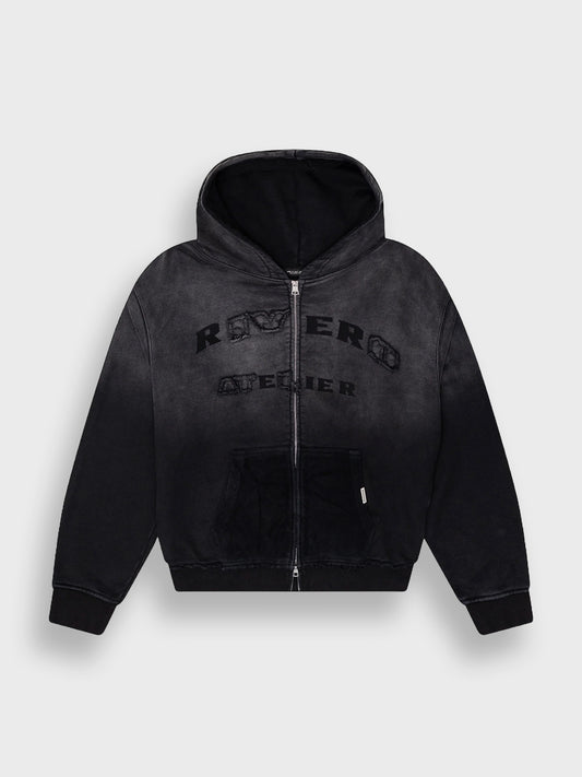 Rivero Statement Zip Hoodie Washed Black – voorkant met graphic