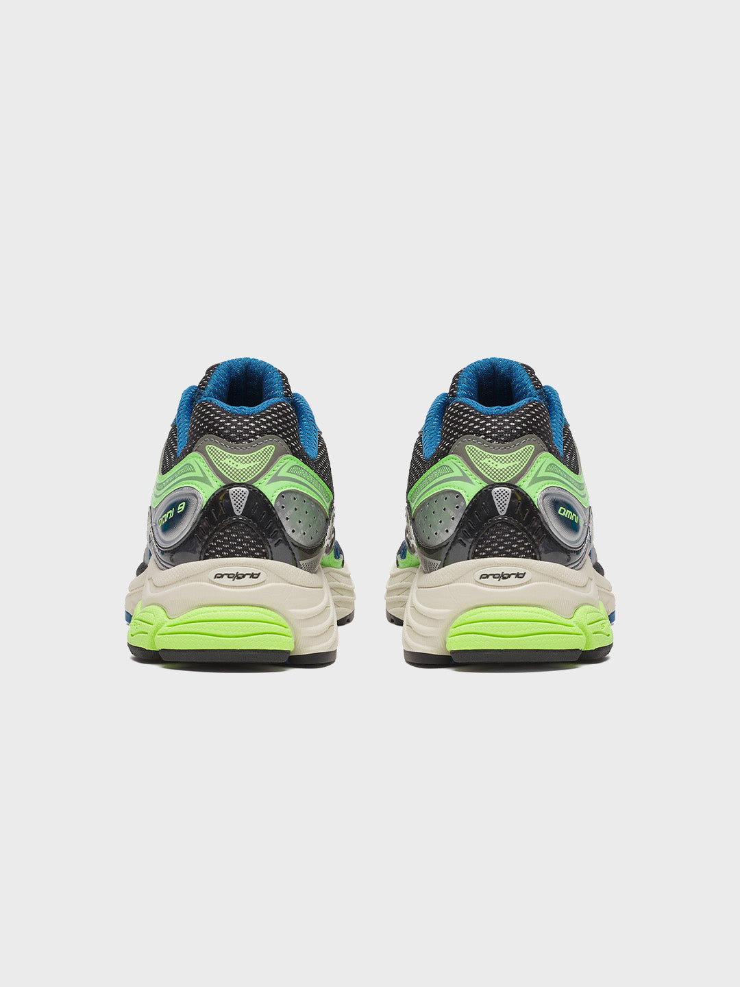 Achteraanzicht Saucony Progrid Omni 9 Blue Lime sneaker