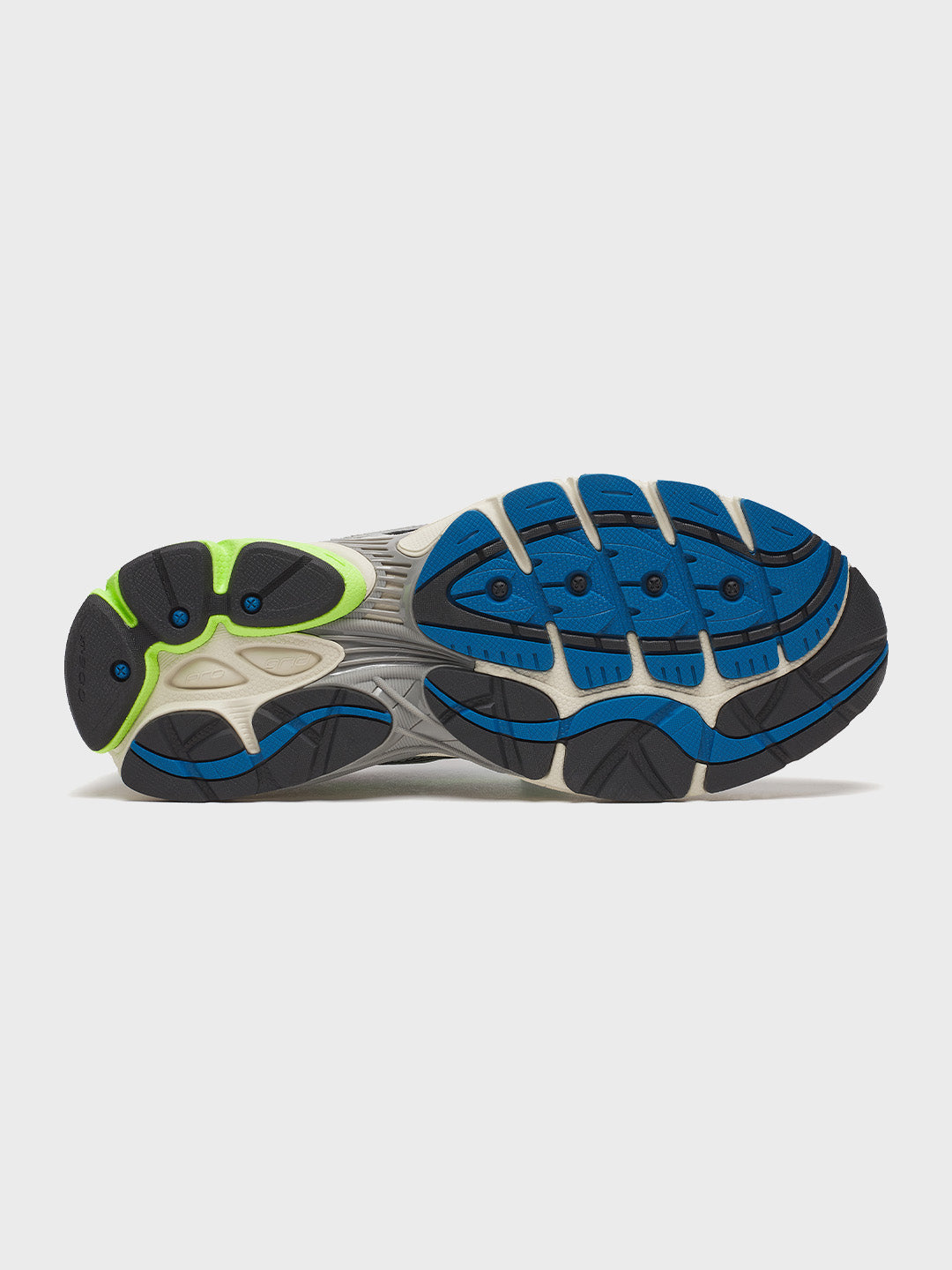 Onderkant zool van Saucony Progrid Omni 9 sneaker Blue Lime