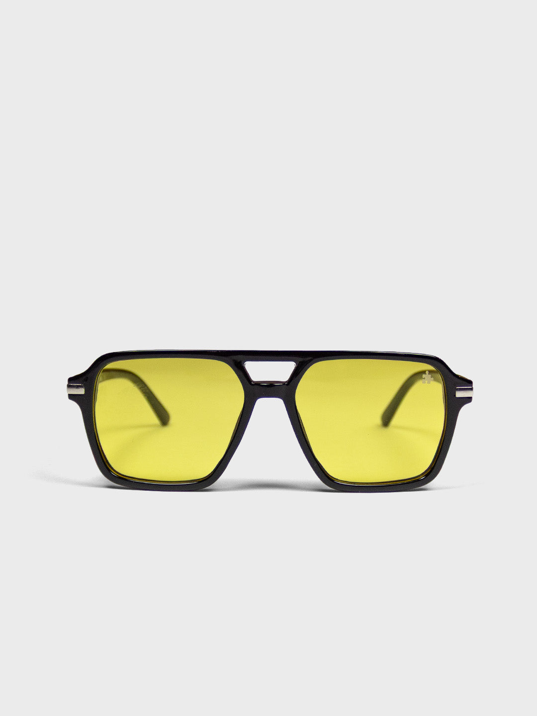 The Missing Piece Aviator Shades Black/Yellow – voorkant met gele glazen