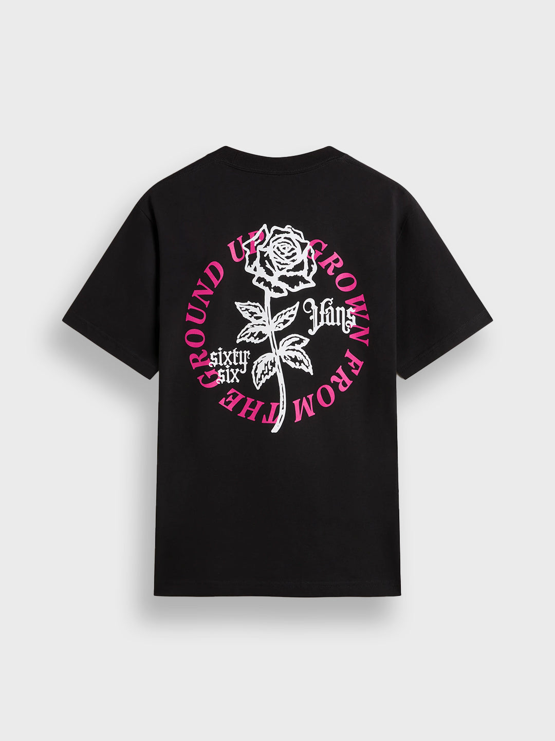 Achterzijde Vans Grown From The Ground Up T-shirt met grote roze roos en tekstprint