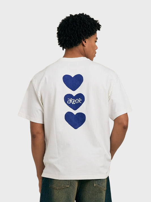 Arbor Antwerp Triple Hearts T-Shirt Off-White/Blue - model achterkant