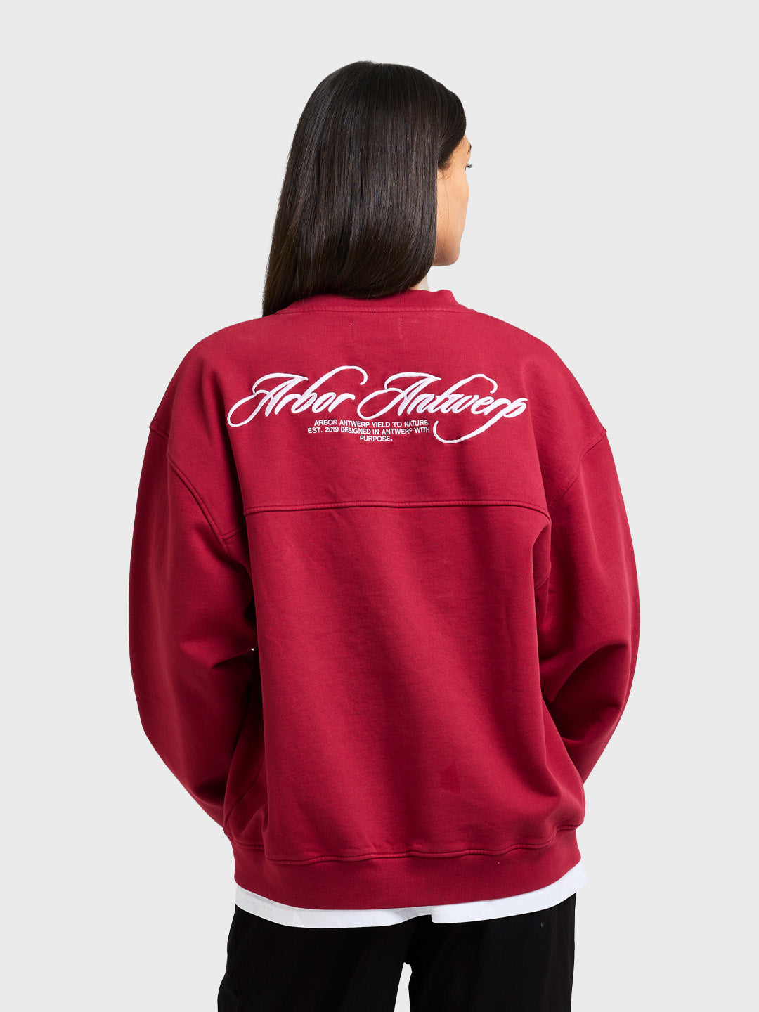 Arbor Antwerp Cursive Crewneck Sweater Burgundy - achterkant