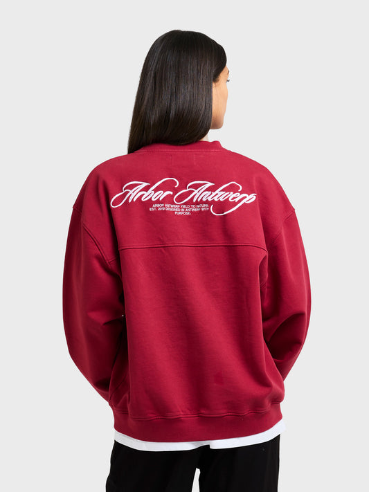 Arbor Antwerp Cursive Crewneck Sweater Burgundy - achterkant