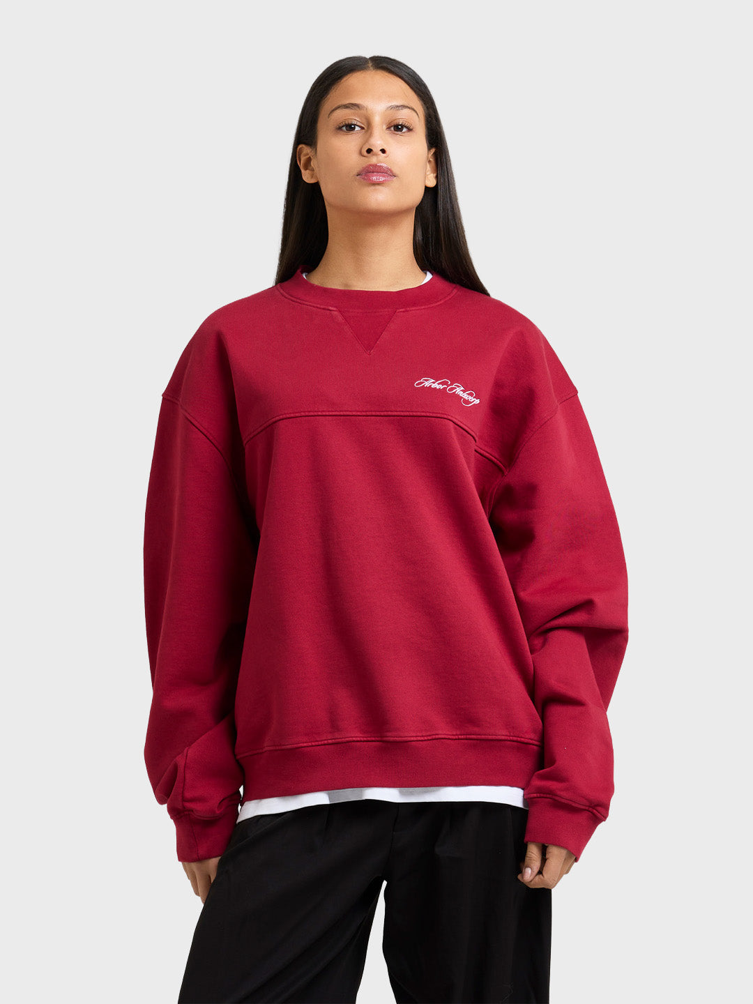 Arbor Antwerp Cursive Crewneck Sweater Burgundy - voorkant