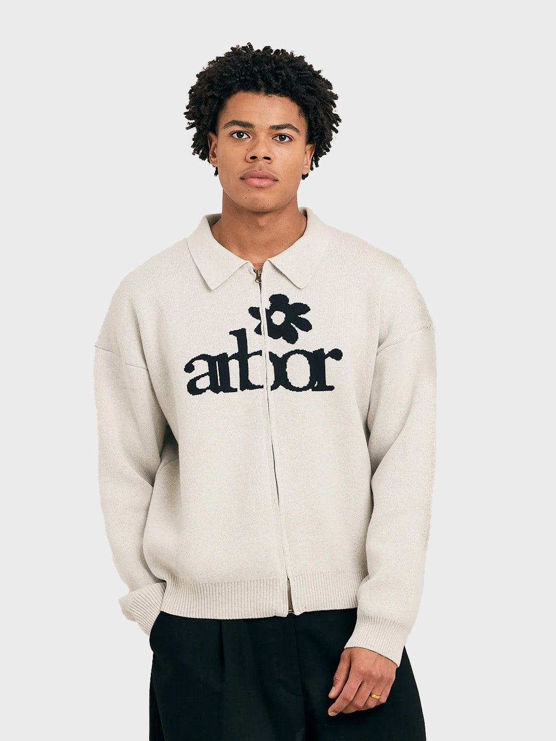 Arbor Antwerp Knitted Zip Polo Beige – model voorkant