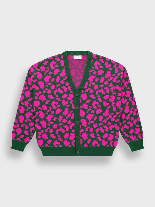 Voorkant Arbor Antwerp Leopard Cardigan in roze-groen print