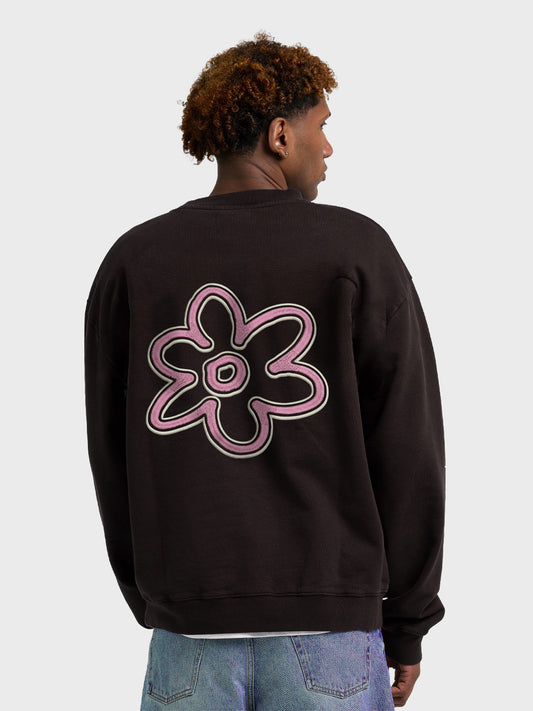 Arbor Antwerp Line Flower Crewneck Sweater Brown - achterkant