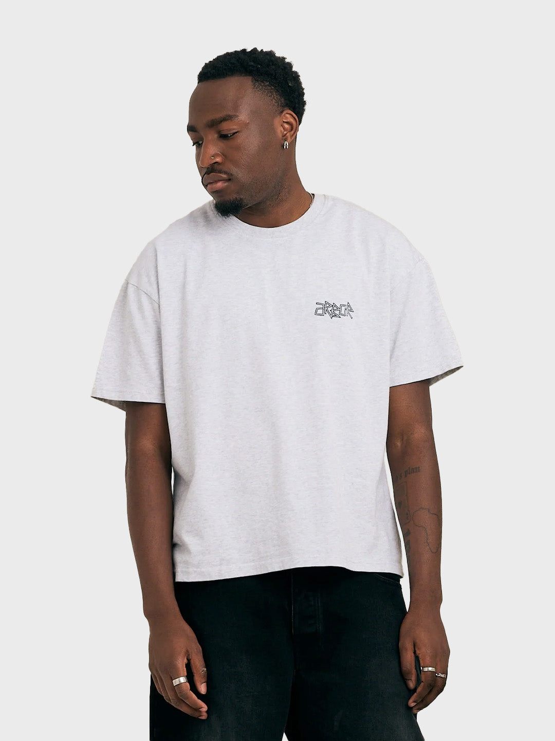 Arbor Antwerp Pixel Cactus T-Shirt Melange Grey - model toont voorkant