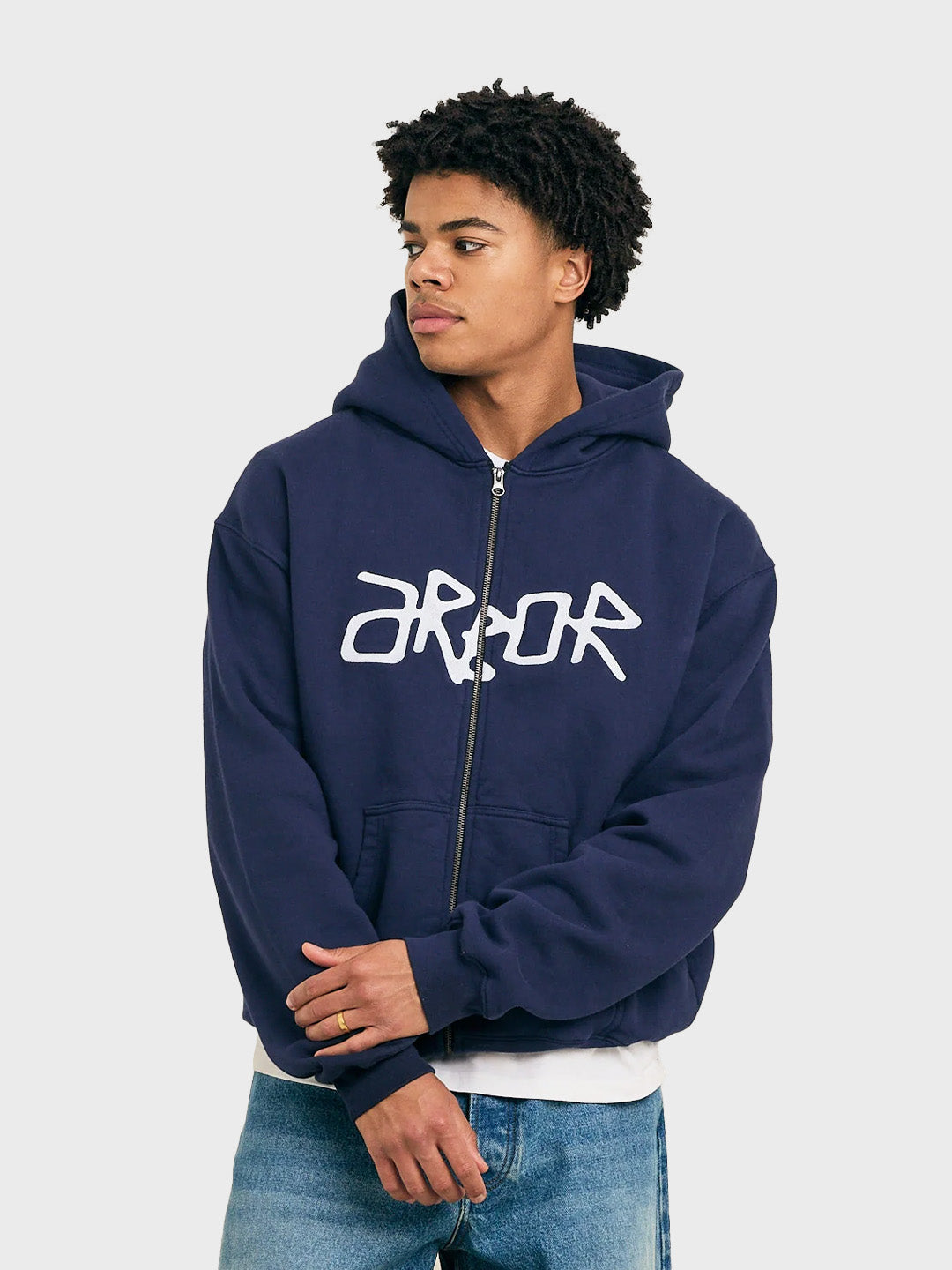 Arbor Antwerp Real Arbor Zip Hoodie navy – model voorkant