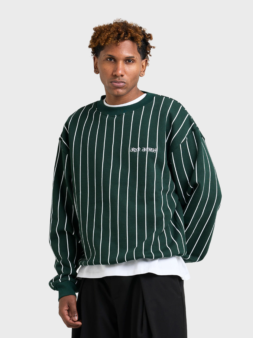 Arbor Antwerp Vertical Lines Crewneck Sweater Green - voorkant