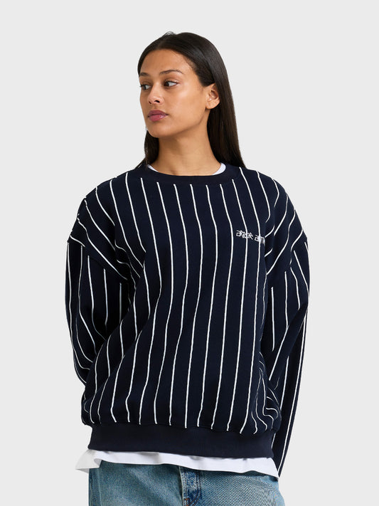 Arbor Antwerp Vertical Lines Crewneck Sweater Navy - voorkant