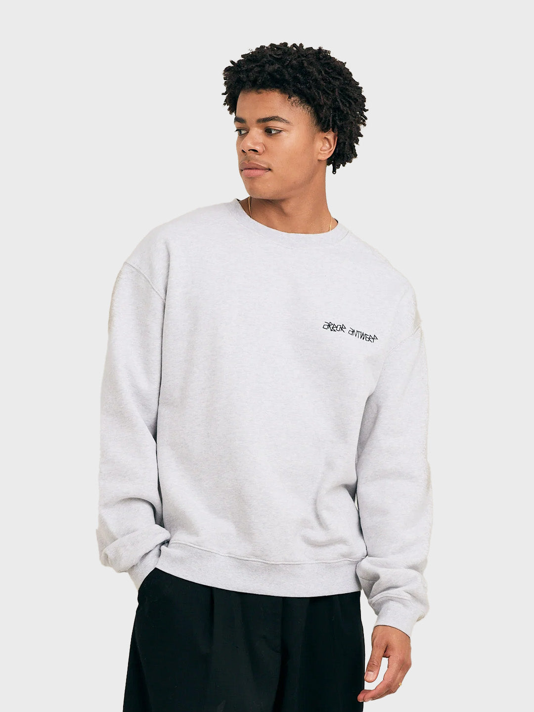 Arbor Antwerp Violet Crewneck Sweater grey – model voorkant
