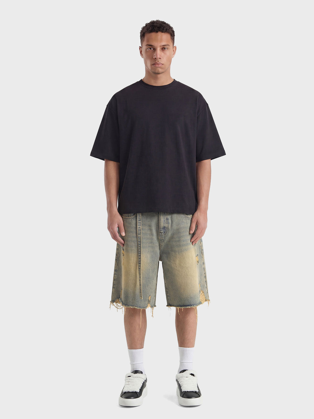 Don't Waste Culture Gaellor Denim Shorts Pale Blue - full outfit model