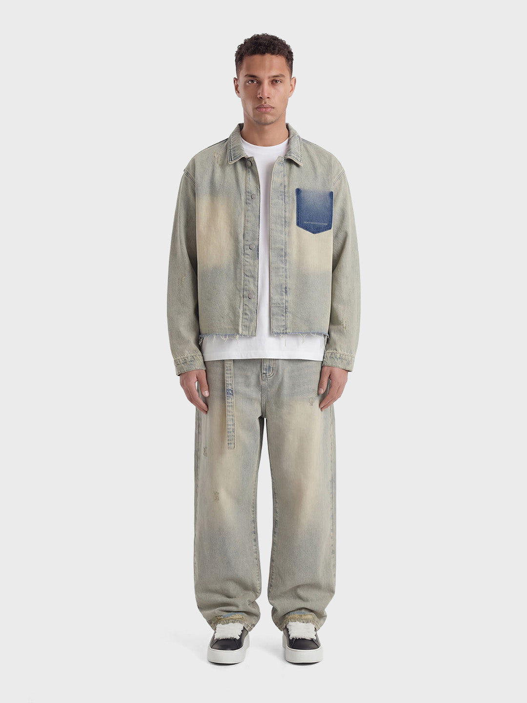 Don't Waste Culture Trenwyn Denim Overshirt Sand Pale - full outfit model