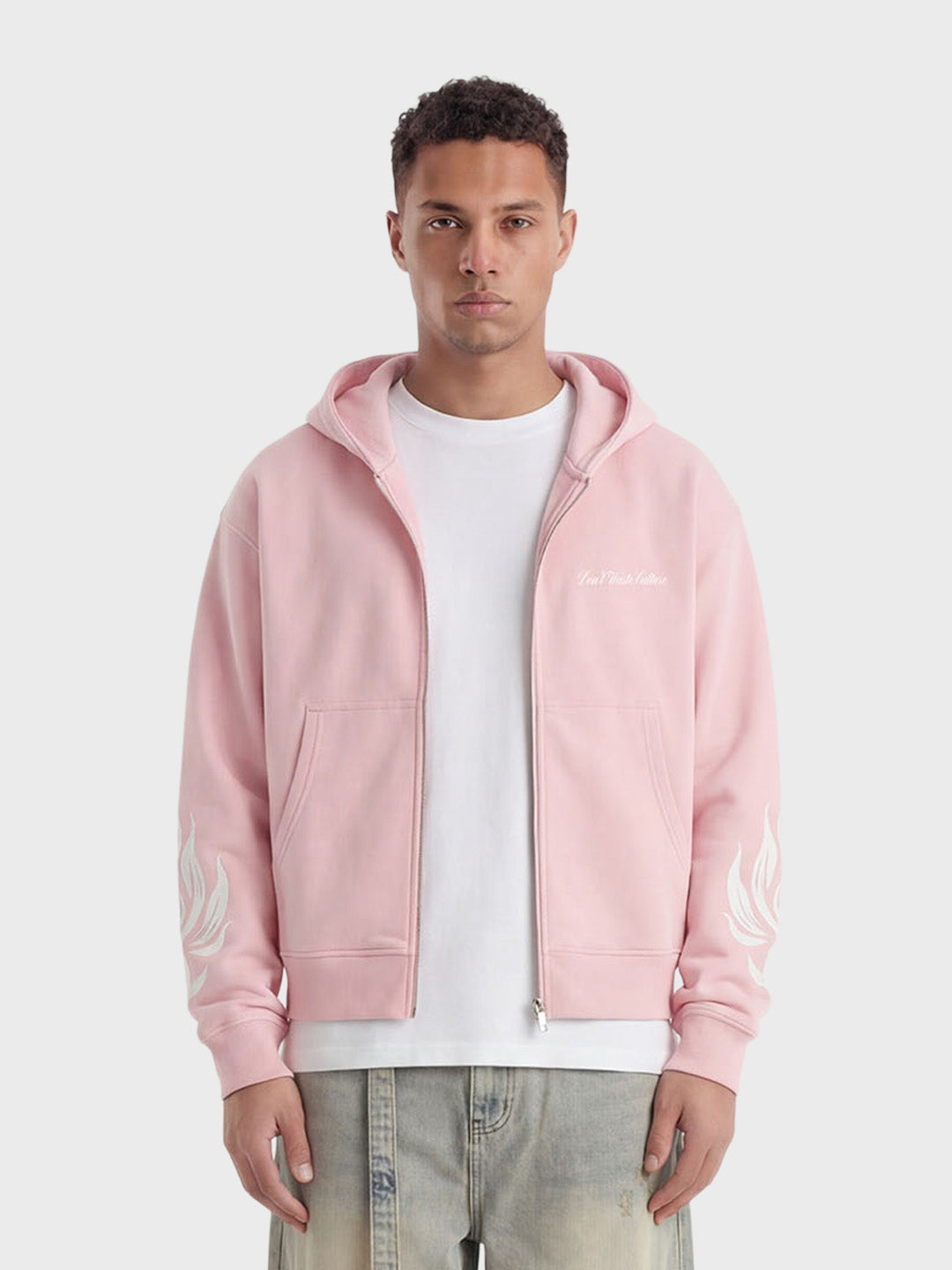 Don't Waste Culture Wesandra Zip Hoodie Pink - voorkant model