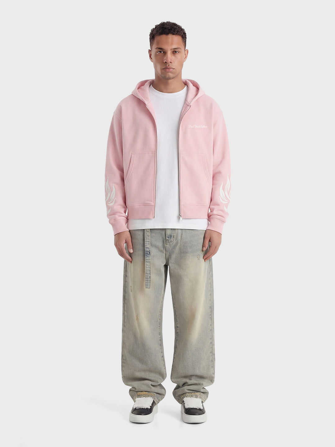 Don't Waste Culture Wesandra Zip Hoodie Pink - full outfit model