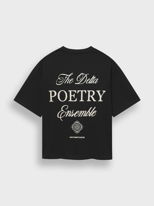 Rugkant Don’t Waste Culture Aradia T-Shirt Black met Delta Poetry Ensemble print