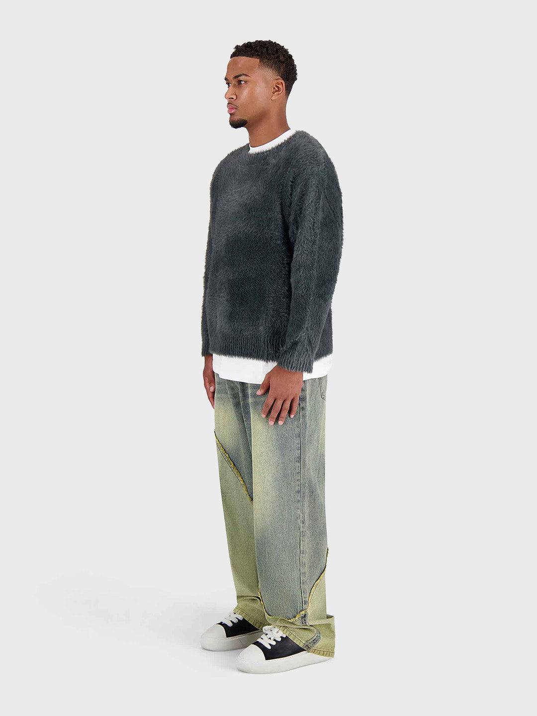Don’t Waste Culture Emrys Knitted Sweater Dark Blue – outfit schuin voor