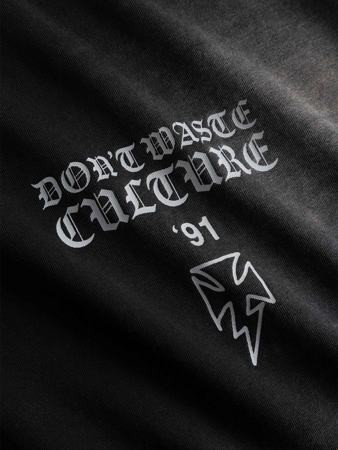 Don't Waste Culture Thunder T-Shirt Black - close-up graphic