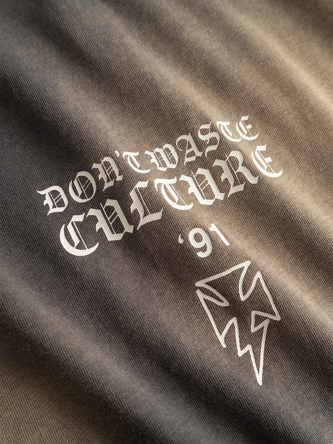 Don't Waste Culture Thunder T-Shirt Grey - close-up graphic
