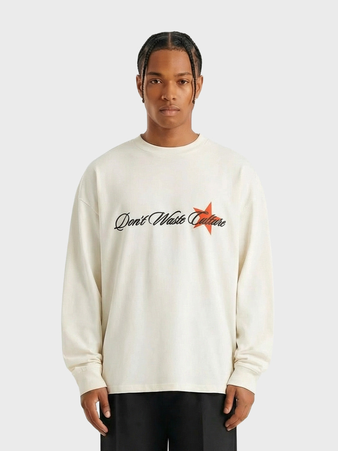 Don't Waste Culture Unisa Longsleeve Off-White voorkant model