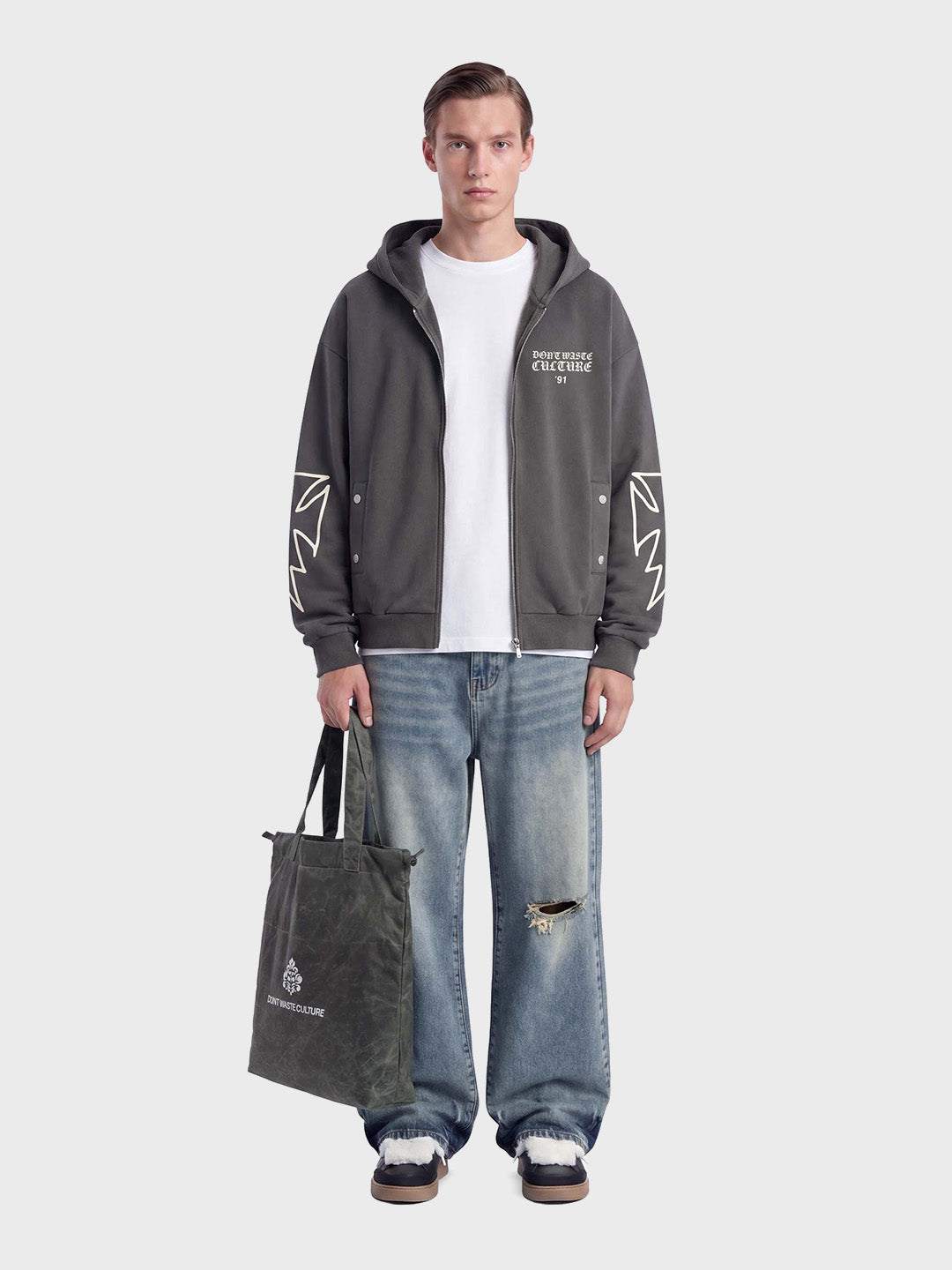 Don't Waste Culture Velo Zip Hoodie Grey – outfit