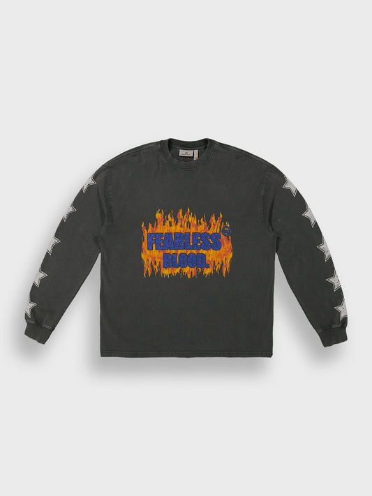 Fearless Blood Heartless Longsleeve T-Shirt Washed Black – voorzijde
