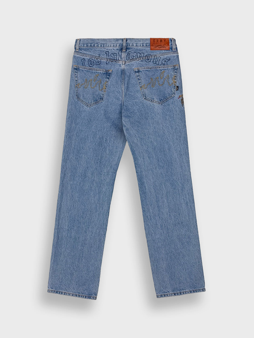 Grimey Planet Jeans Washed Blue achterkant