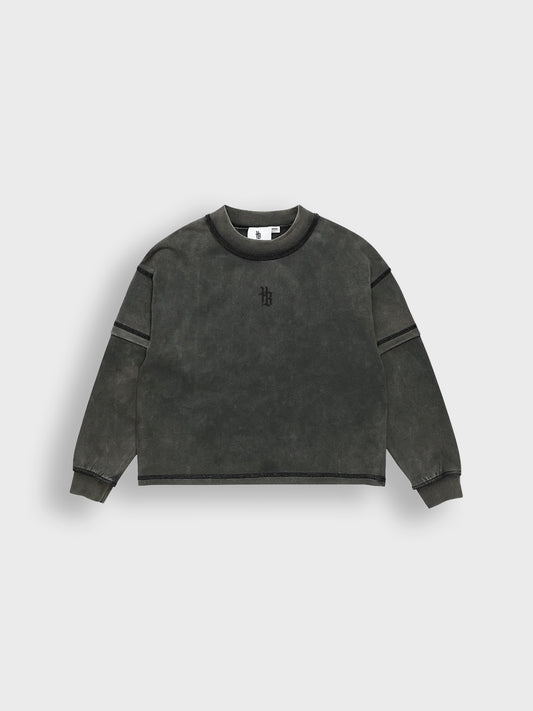 House Of Basicz Nueve Longsleeve voor kids in Washed Black – voorkant
