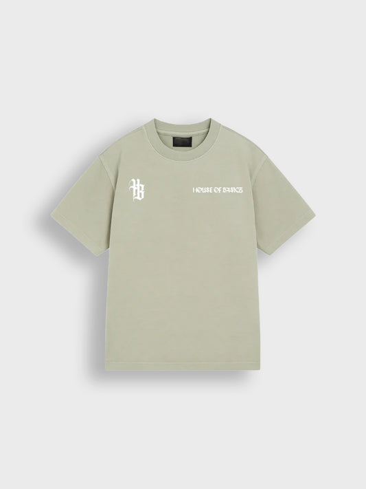 House of Basicz Racing oversized T-Shirt voor kids in Sage – Voorkant met front graphic