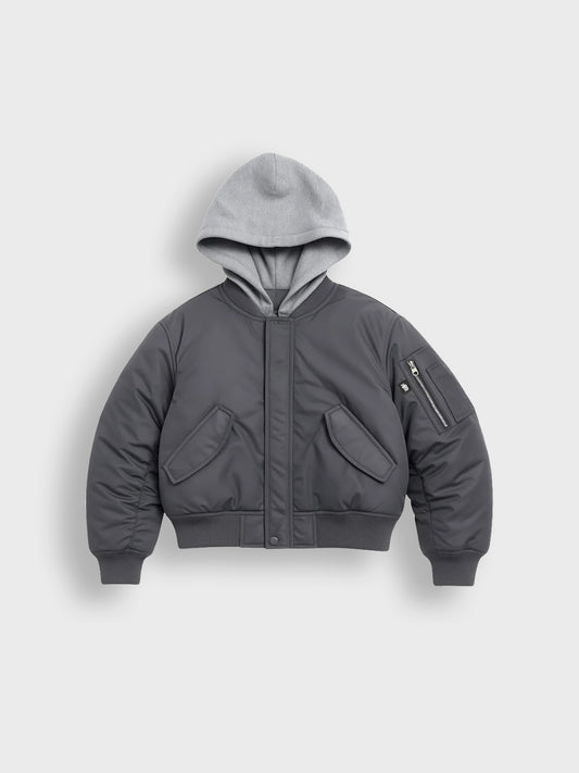 House Of Basicz Reverze Bomber Jacket Grey voor kinderen – voorkant bomber side
