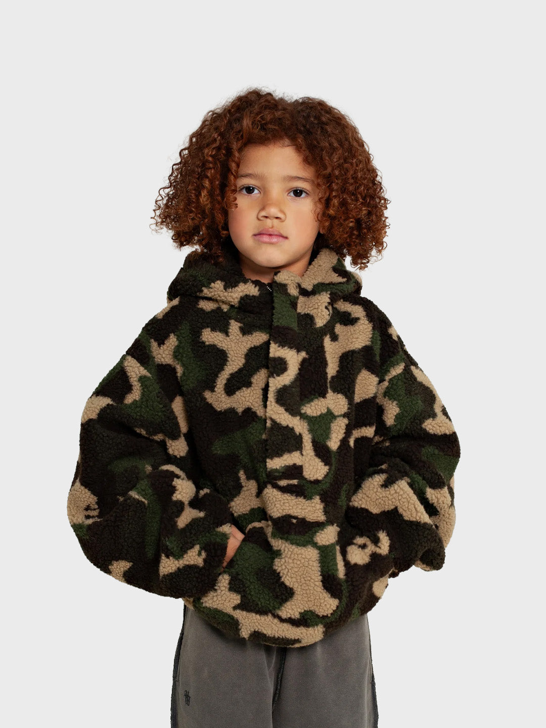 House Of Basicz Teddy Zip-Up Hoodie Kids Camo – voorkant