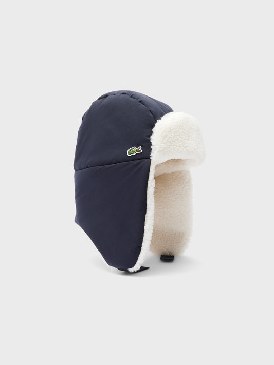 Lacoste Pilot Beanie Navy schuin vooraanzicht