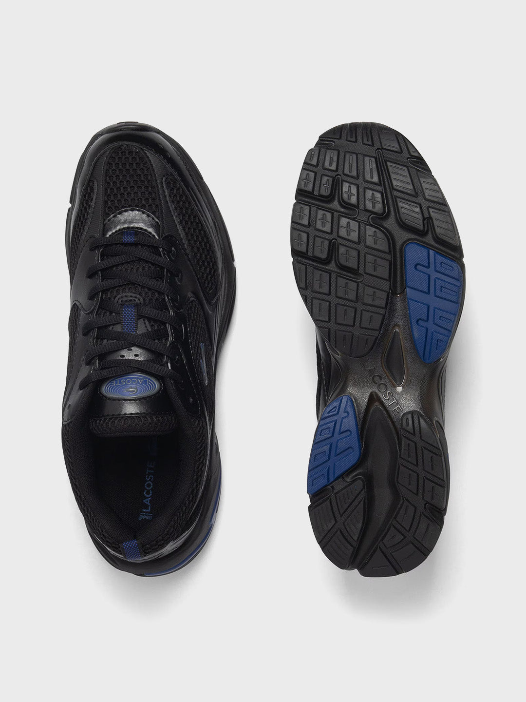Bovenaanzicht en zool van Lacoste Storm 96 sneakers Black/Blue