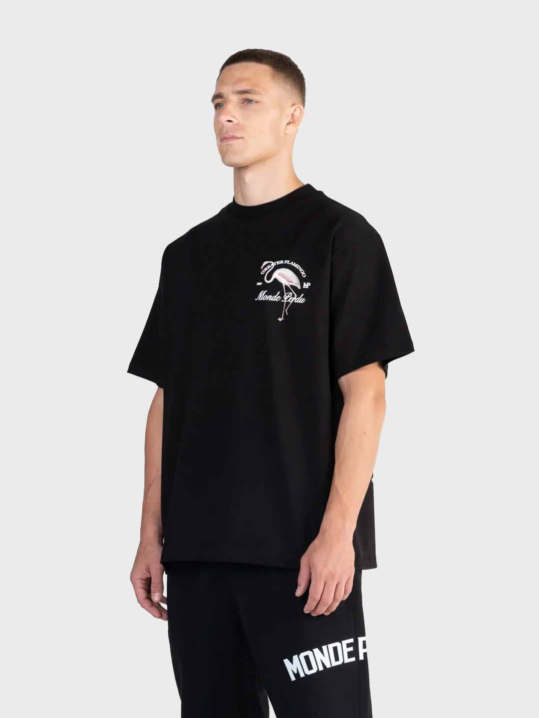 Le Monde Perdu Greater Flamingo T-Shirt Black - gedragen door model